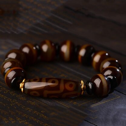 Buddha Stones Tibetan Natural Nine-Eye Dzi Bead Agate Wealth Blessings Bracelet - 图片 8