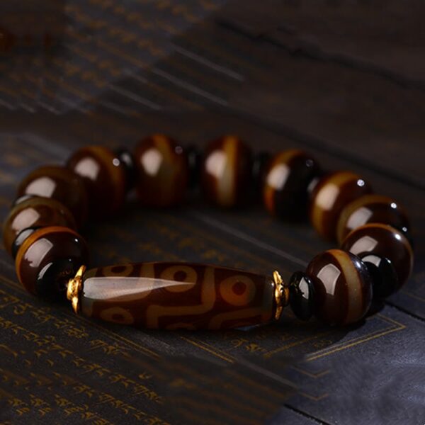 Buddha Stones Tibetan Natural Nine-Eye Dzi Bead Agate Wealth Blessings Bracelet - 图片 8
