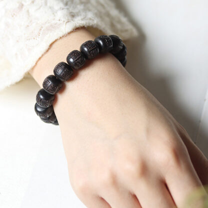 Tibet Ebony Wood Om Mani Padme Hum Engraved Balance Bracelet - 图片 10