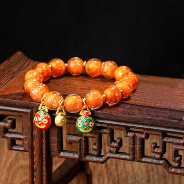 Gold Swallowing Beast Family Charm Luminous Fluorescent Liuli Glass Bead Success Bracelet - 图片 9