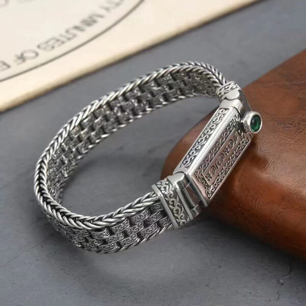 Tibetan Om Mani Padme Hum Tang Dynasty Flower Design Copper Peace Chain Bracelet - 图片 3