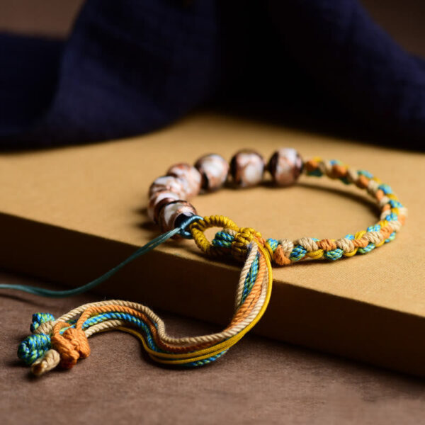 Handmade Multicolored Rope Liuli Glass Bead Fortune Braided Bracelet - 图片 3