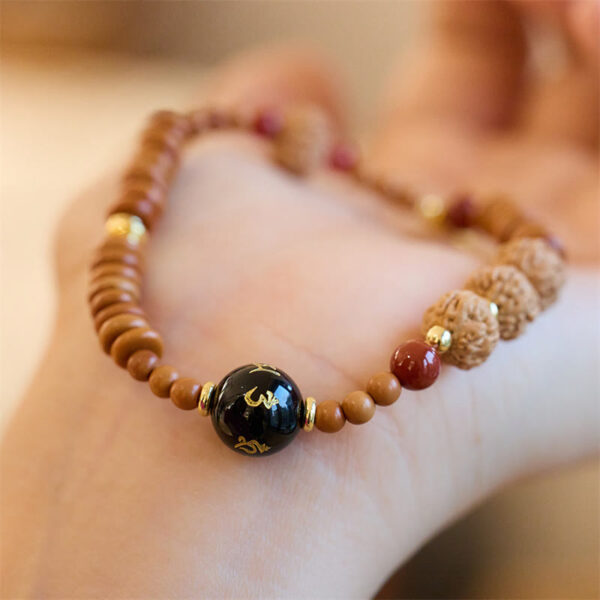 Tibetan Bodhi Seed Black Onyx Smoky Quartz Om Mani Padme Hum Fu Character Wealth Bracelet - 图片 3