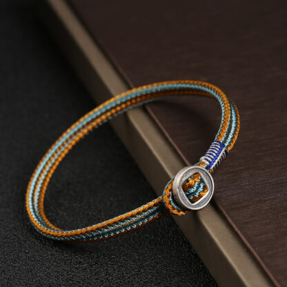 Buddha Stones  925 Sterling Silver Handmade Button Protection Weave String Bracelet - 图片 2
