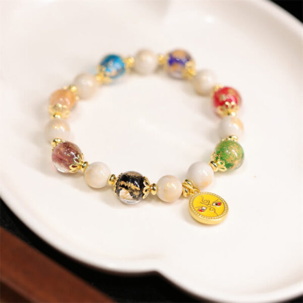 Tibetan Five God Of Wealth Fortune Liuli Glass Bead Incense Ash Porcelain Bead Charm Bracelet - 图片 4