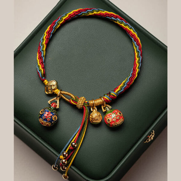 Buddha Stones Gold Swallowing Beast Family Luck Reincarnation Knot Colorful String Bracelet - 图片 9