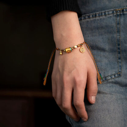 Buddha Stones Tibetan Handmade Om Mani Padme Hum Prayer Wheel Protection Strength String Bracelet - 图片 2