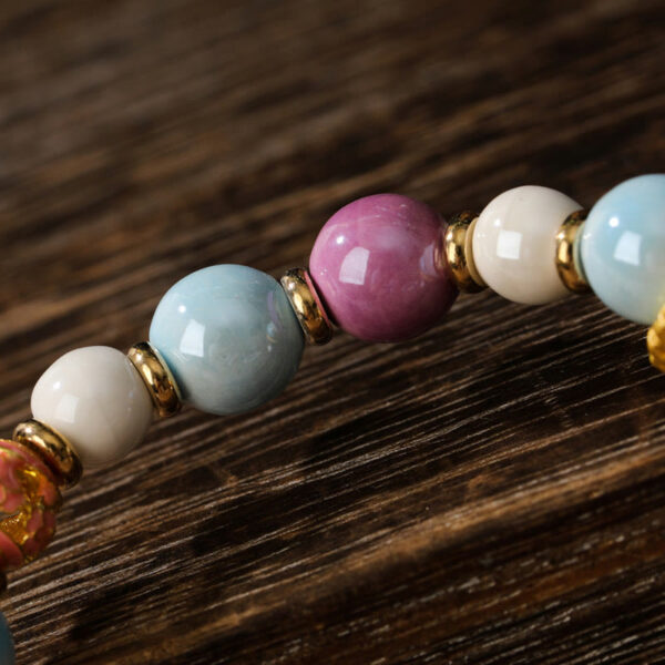 Tibetan Zakiram Goddess of Wealth Rabbit Lion Head Charm Liuli Glass Incense Ash Porcelain Bead Protection Bracelet - 图片 9