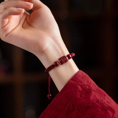 Tibet Cinnabar Om Mani Padme Hum Engraved Blessing Braided Bracelet - 图片 7