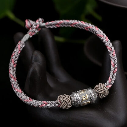 Buddha Stones 925 Sterling Silver Om Mani Padme Hum Prayer Wheel Luck Strength Red String Bracelet - 图片 14