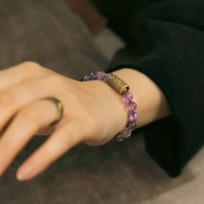 White Crystal Red Hematoid Quartz Gold Rutilated Quartz Purple Phantom Protection Bracelet - 图片 28
