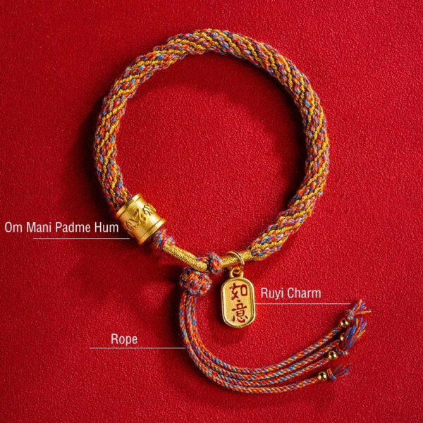 Handmade Multicolored Tibetan Om Mani Padme Hum Ruyi Auspicious Charm Braided Bracelet - 图片 11