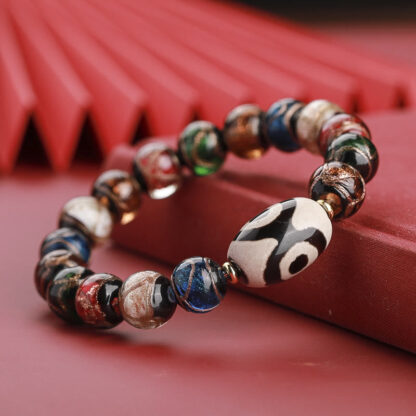 Tibetan Nine-Eye Dzi Bead Three-eyed Dzi Bead Liuli Glass Bead Wealth Bracelet - 图片 18