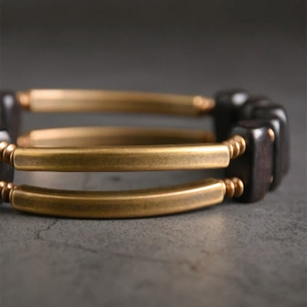 Buddha Stones Tibetan Ebony Wood Copper Balance Double Layer Bracelet - 图片 7
