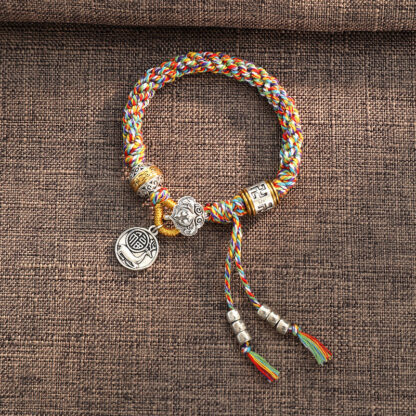 Handmade Tibetan Om Mani Padme Hum Fu Character Luck Fortune Braided Bracelet - 图片 8