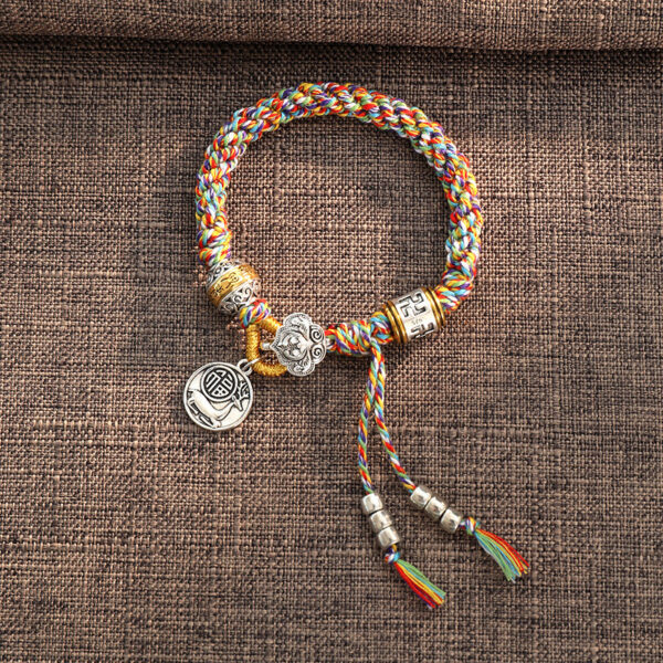 Handmade Tibetan Om Mani Padme Hum Fu Character Luck Fortune Braided Bracelet - 图片 8