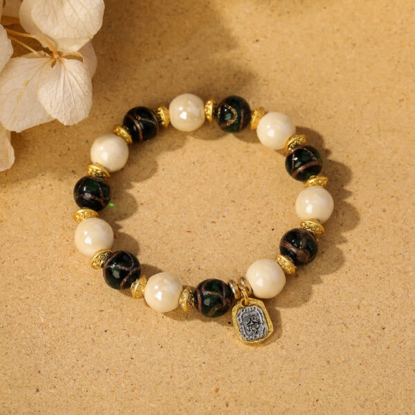 Tibetan Zakiram Goddess of Wealth Charm Liuli Glass Incense Ash Porcelain Bead Protection Bracelet - 图片 12