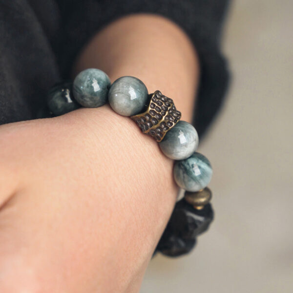 Buddha Stones Eagle's Eye Stone Ebony Wood Copper Confidence Couple Bracelet - 图片 3
