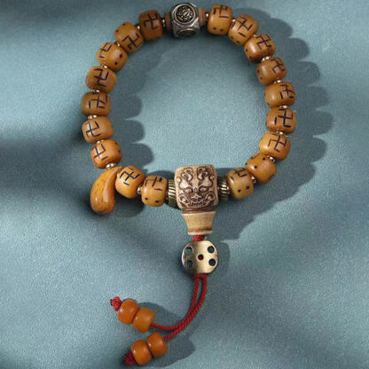 Natural Tibetan Camel Bone Swastika Dzi Bead Shankha Buddha Charm Kirtimukha Luck Protection Tassel Bracelet - 图片 14