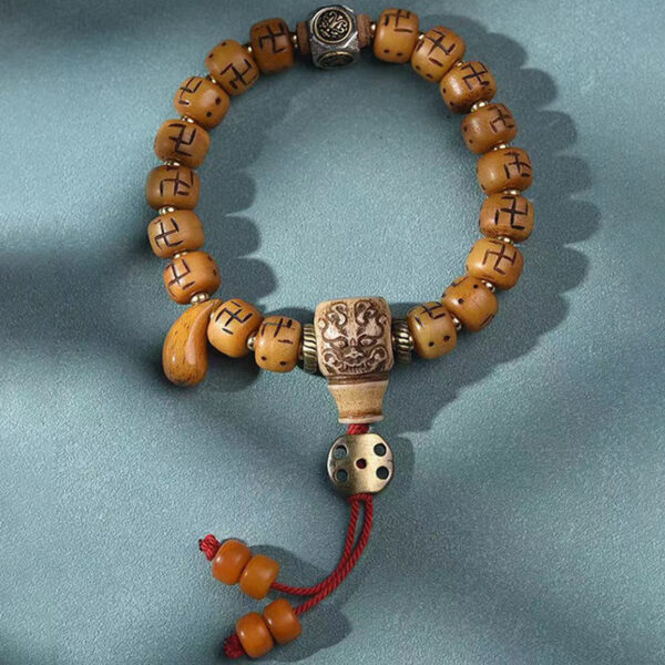 Natural Tibetan Camel Bone Swastika Dzi Bead Shankha Buddha Charm Kirtimukha Luck Protection Tassel Bracelet - 图片 14