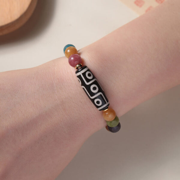 Tibetan Tiger Eye Tourmaline Nine-Eye Dzi Bead Protection Bracelet - 图片 7