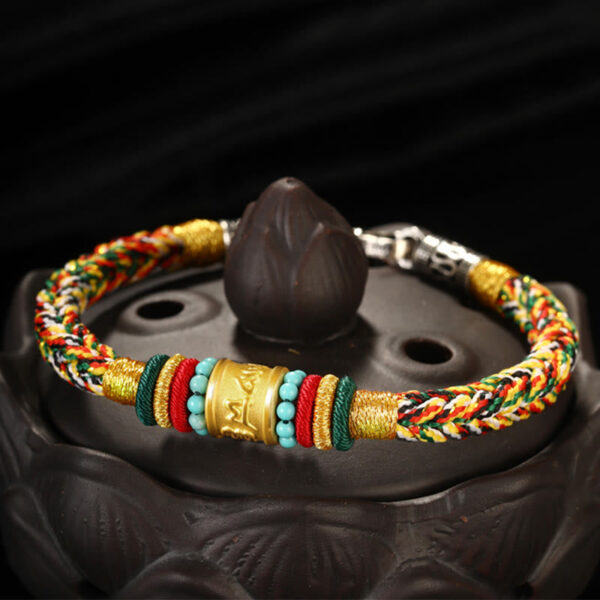 Buddha Stones Tibet 999 Gold Om Mani Padme Hum Handmade Eight Thread Peace Knot Luck Bracelet - 图片 11