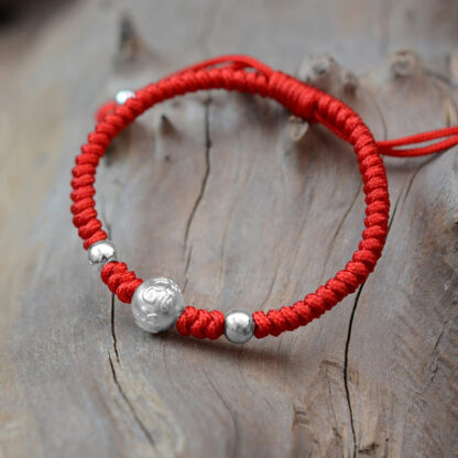 Buddha Stones 999 Sterling Silver Om Mani Padme Hum Copper Coin Luck Strength String Couple Bracelet - 图片 6