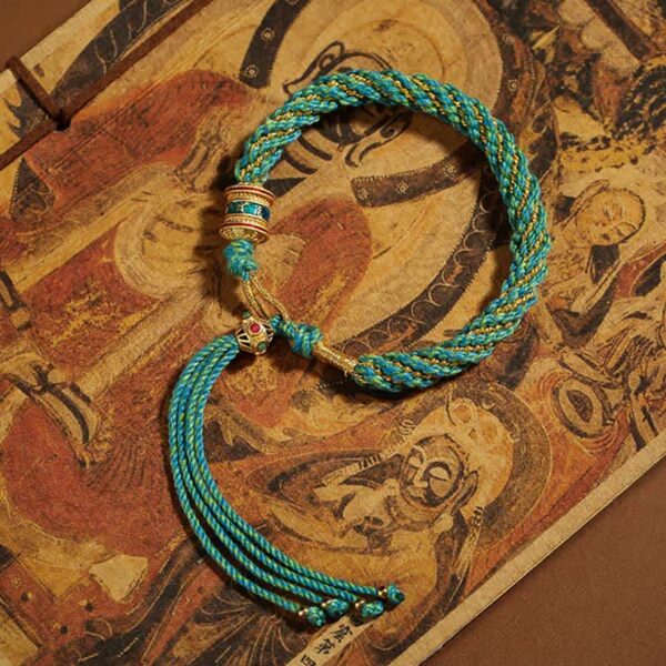 Buddha Stones Tibetan Handmade Luck Thangka Prayer Wheel Charm Weave String Bracelet - 图片 20