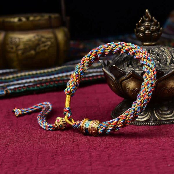 Buddha Stones Tibetan Handmade Luck Thangka Prayer Wheel Charm Weave String Bracelet - 图片 6