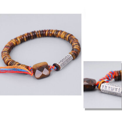 Buddha Stones Tibetan Tiger Eye Om Mani Padme Hum Protection Power Bracelet - 图片 9