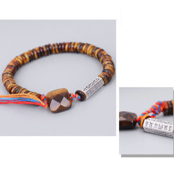 Buddha Stones Tibetan Tiger Eye Om Mani Padme Hum Protection Power Bracelet - 图片 9