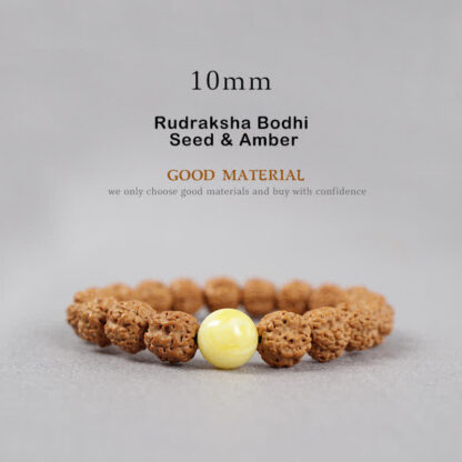 Buddha Stones Tibet Rudraksha Bodhi Seed Dzi Bead Amber Turquoise Wealth Bracelet - 图片 13