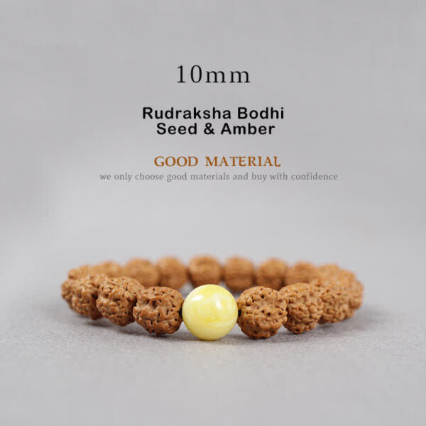 Buddha Stones Tibet Rudraksha Bodhi Seed Dzi Bead Amber Turquoise Wealth Bracelet - 图片 13