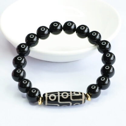 Tibetan Nine-Eye Dzi Bead Black Onyx Power Bracelet - 图片 7