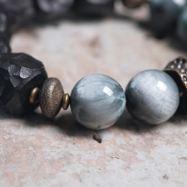 Buddha Stones Eagle's Eye Stone Ebony Wood Copper Confidence Couple Bracelet - 图片 7
