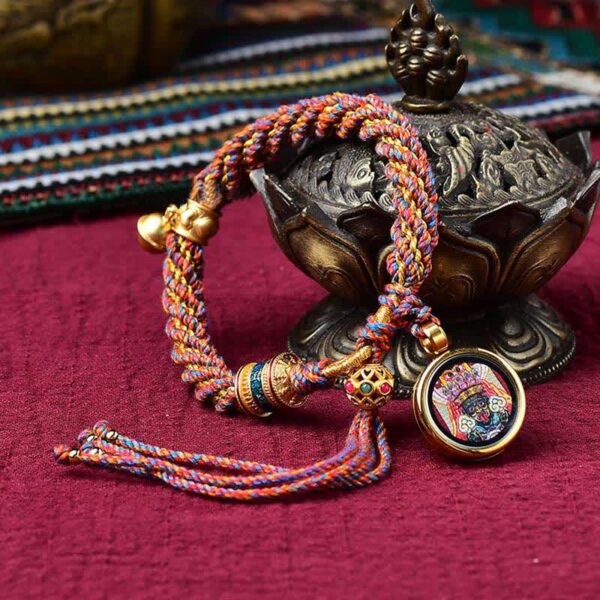 Buddha Stones Tibetan Handmade Luck Protection Thangka Prayer Wheel Bell Charm Braid String Bracelet - 图片 23