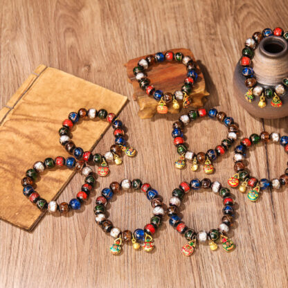 Five Elements Gold Swallowing Beast Family Charm Liuli Glass Bead Luck Bracelet - 图片 11