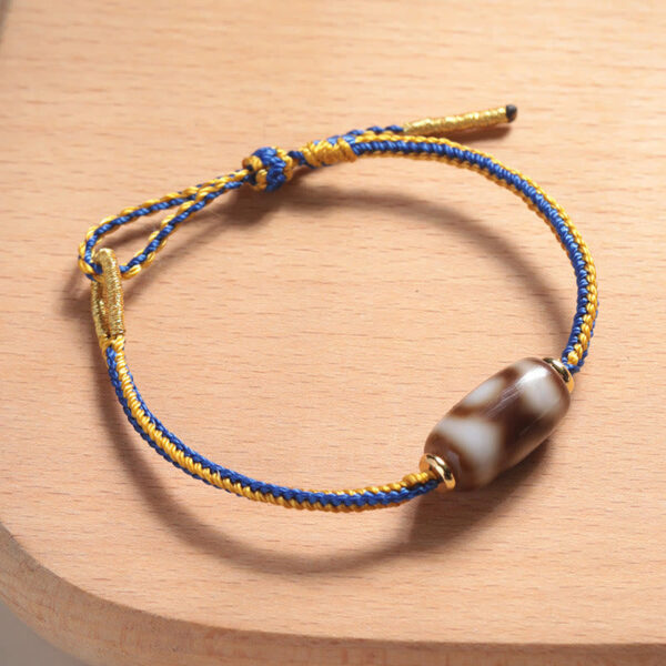 Tibetan Three-eyed Dzi Bead Luck Happiness Bracelet - 图片 2
