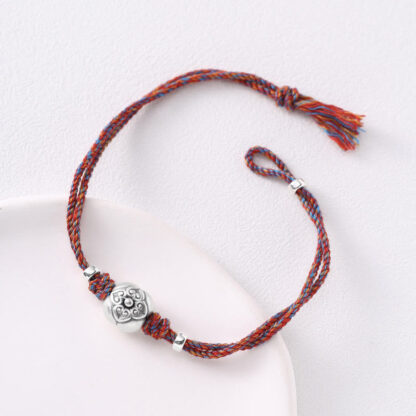 999 Sterling Silver Persimmon Luck Multicolored Braided Bracelet - 图片 21