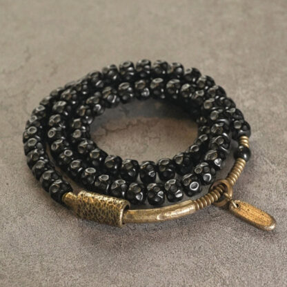 Retro Coconut Shell Copper Happiness Triple Wrap Bracelet - 图片 4