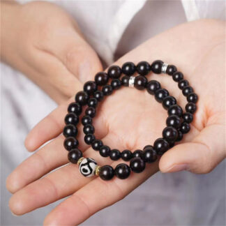 Tibet Ebony Wood Dzi Bead Balance Double Wrap Bracelet