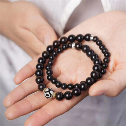 Tibet Ebony Wood Dzi Bead Balance Double Wrap Bracelet