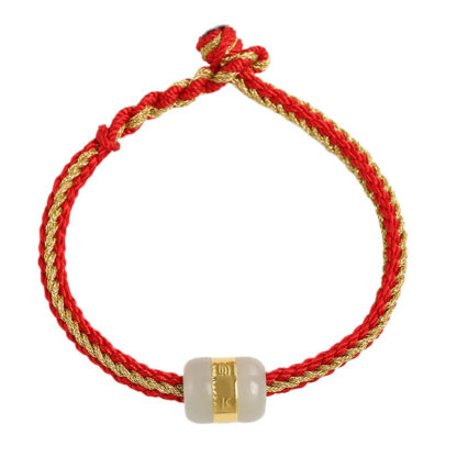 Buddha Stones 999 Gold Hetian White Jade Om Mani Padme Hum Fu Character Luck Braided Bracelet - 图片 4