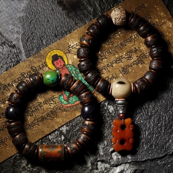 Tibetan Yak Bone Dzi Bead Turquoise Keep Away Evil Spirits Bracelet - 图片 21