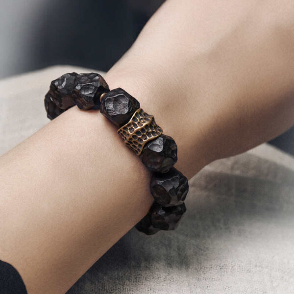 Buddha Stones Ebony Wood Copper Peace Balance Couple Bracelet - 图片 2