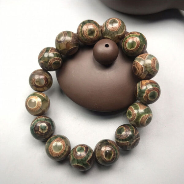 Buddha Stones Three-eyed Dzi Bead Sardonyx Luck Bracelet - 图片 2