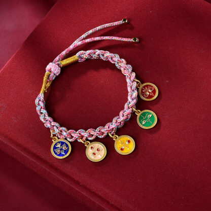 Handmade Tibetan Multicolored Rope Five God Of Wealth Luck Braid Bracelet - 图片 3