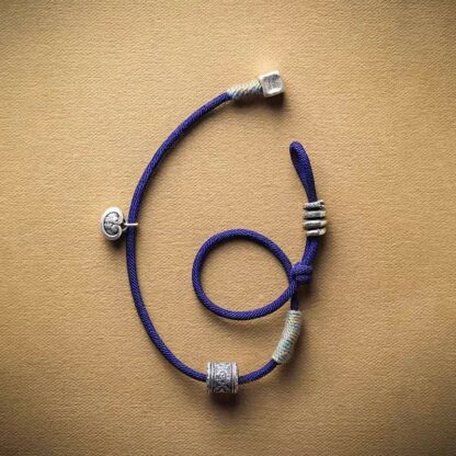Handmade Tibetan Om Mani Padme Hum Carved Auspicious Amulet Double Wrap Rope Bracelet - 图片 3