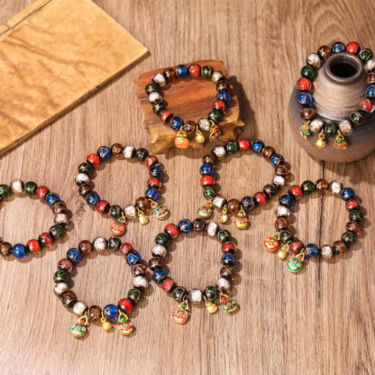 Five Elements Gold Swallowing Beast Family Charm Liuli Glass Bead Luck Bracelet - 图片 12
