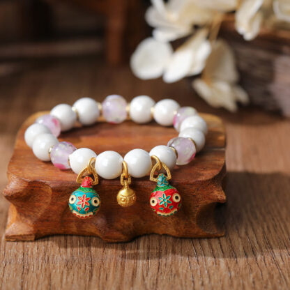 Gold Swallowing Beast Family Charm Liuli Glass Colorful Porcelain Bead Luck Bracelet - 图片 5